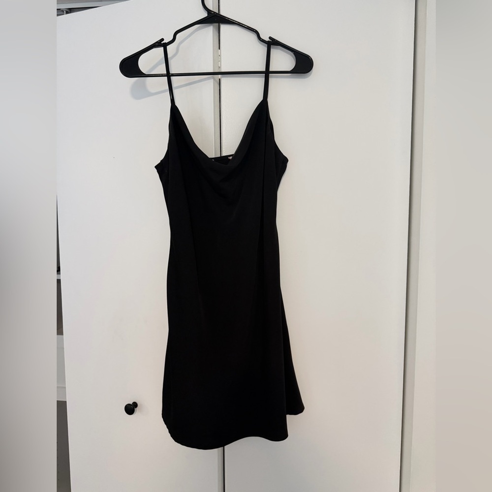 Black Slip Dress with Cowl Neck - Women's Dress